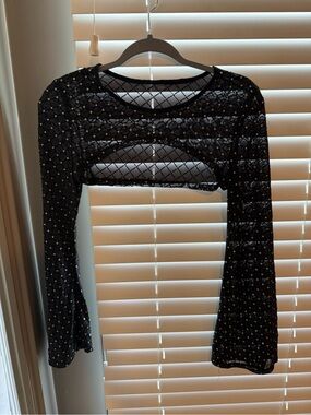 ROMWE- Black Sheer Crop Top with Glitter Grid